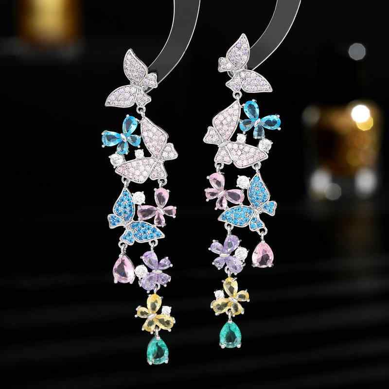 ピアス レディース 大ぶり 華やか エレガント 揺れる ロング ジルコニア煌めく 花蝶モチーフ S925銀ポ..