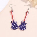 ピアス ユニセックス メンズ レディース アメリカ国旗 星条旗 ギターモチーフ 個性的 クリエイティブ アシンメトリー アクリル フック型 揺れる 欧米デザイン 耳飾り 普段使い(x2)