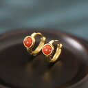 フープピアス レディース S925 銀製 スターリングシルバー 金メッキ 南紅瑪瑙 レッドアゲート 和田玉 天然石 球体 ボール ゴールド レトロ ヴィンテージ クラシック 上品 エレガント 高級感