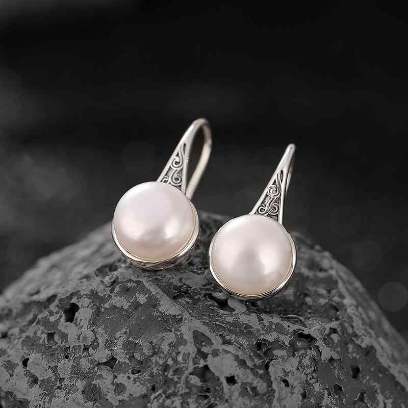 ピアス レディース S925 シルバー 純銀製 パール パール レトロ フレンチ アンティーク 透かし細工 如意 吉祥 丸珠 エレガント 上品 女性用 デイリーユース