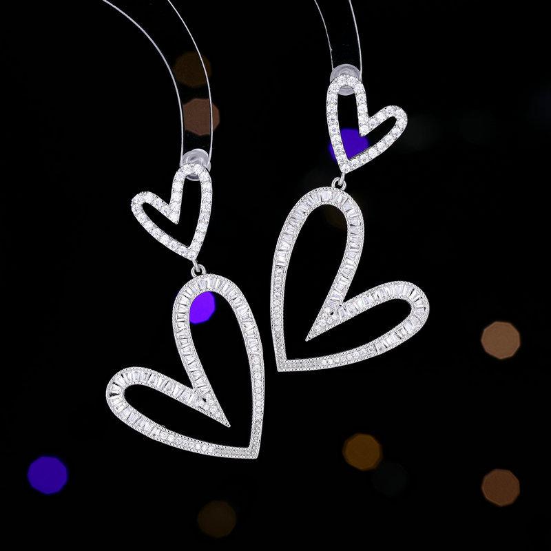 ピアス レディース 女性用 s925シルバーポスト ジルコニア 煌めく 透かしデザイン ダブルハート 個性的..