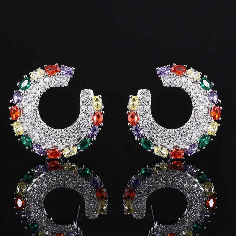 アクセサリー セット レディース ピアス 指輪 欧米スタイル C字型 環形 カラフル ジルコニア 925シルバ..