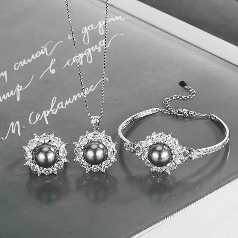 ジュエリーセット レディース 女性用 真鍮製 グレー シェルパール オープンリング 指輪 ネックレス ブレスレット ボックスチェーン 3点セット 通勤 オフィス 普段使い エレガント 上品 高級感