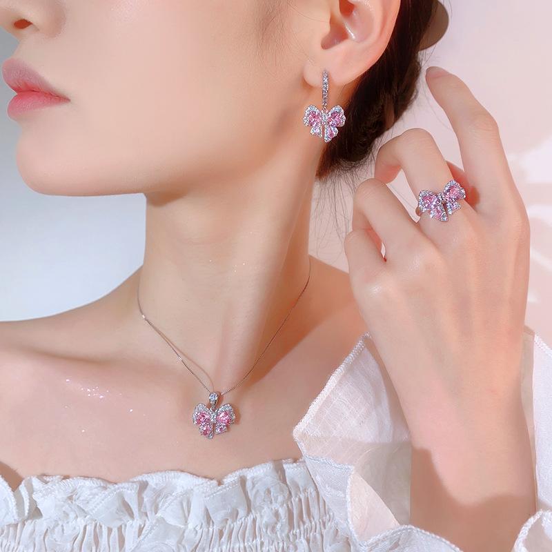 ジュエリー アクセサリー レディース 女性用 セット ピンクジルコニア 蝶々モチーフ 埋め込み イヤリン..
