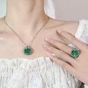 アクセサリー セット レディース ネックレス ペンダント 指輪 リング アクアマリン パライバグリーン ジルコニア レトロ ヴィンテージ風 クッションカット 幾何学 シンプル 高級感 おしゃれ 通勤 オフィス 普段使い