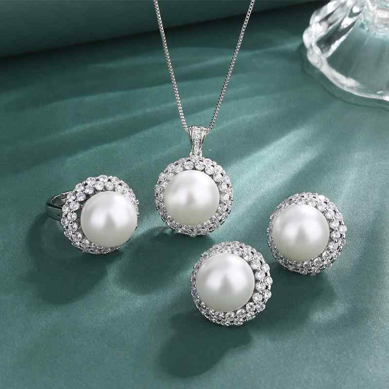ジュエリー レディース 貝パール ネックレス 指輪 イヤリング スリーピースセット 高級感 エレガント 上品 通勤 オフィス デイリー 普..