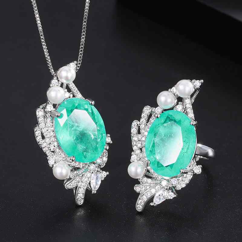 指輪 ネックレス 模造パライバ カラーストーン 欧米風 クラシック 定番 上品 エレガント ファッション トレンド SNS映え 煌めく 高級感 高見え グリーン系 ジュエリー アクセサリー 普段使い パーティー フォーマル