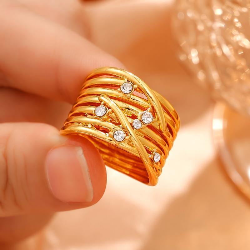 指輪 レディース 欧米風 ウェーブデザイン 巻き線 ラインデザイン フリーサイズリング ジルコニア ゴールド 亜鉛合金 電気メッキ加工 個性的 シンプル 上品 おしゃれ デイリー 普段使い カジュアル コーデしやすい アクセサリー(x2)