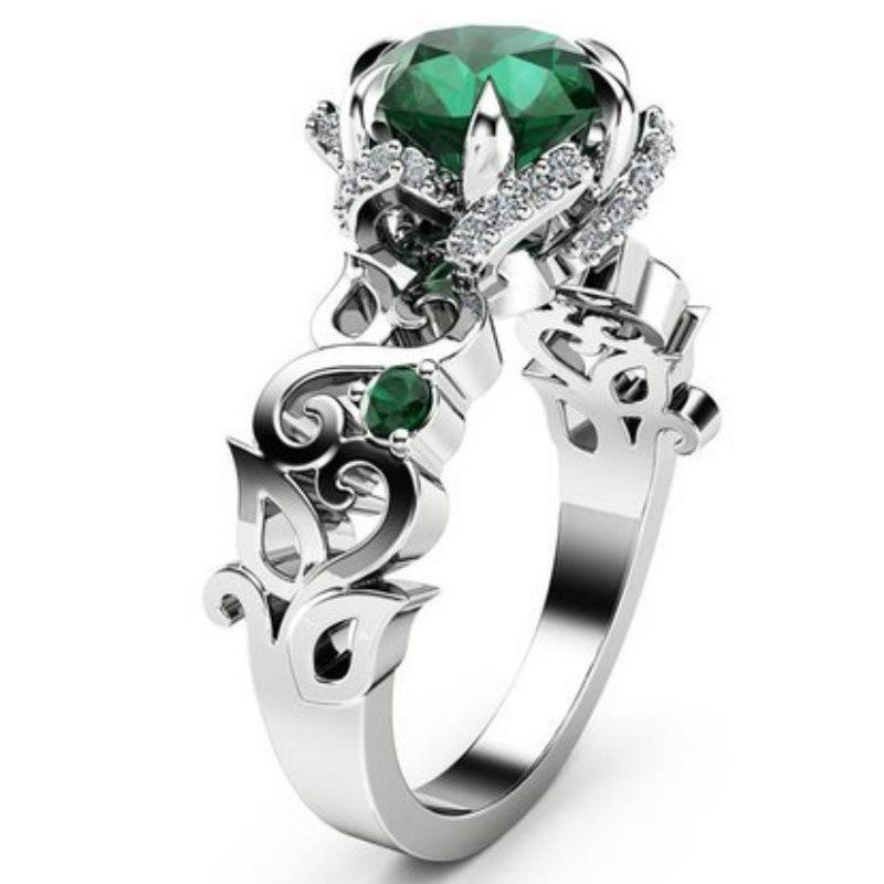 指輪 リング レディース フラワー リーフ ボタニカルデザイン グリーン ジルコニア 合金製 電気メッキ 上品 エレガント おしゃれ 普段使い カジュアル フォーマル ギフト 煌めき