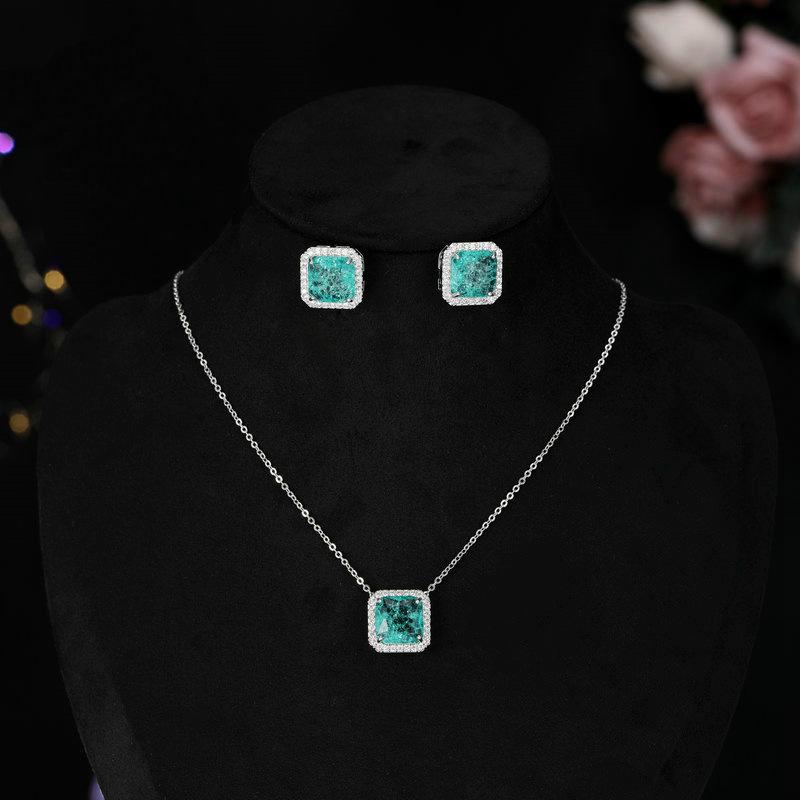 アクセサリーセット レディース 春夏 クラック模様 ジルコニア キューブ ネックレス ピアス セット 銅製 湖水色 ブルー ホワイト 上品 フェミニン 爽やか ショートネックレス 普段使い お出かけ