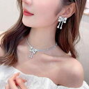 ジュエリーセット レディース リボン ティアドロップ ネックレス ピアス イヤリング クリスタル ウェディング ブライダル 花嫁 パーティー フォーマル エレガント 優雅 電気メッキ加工