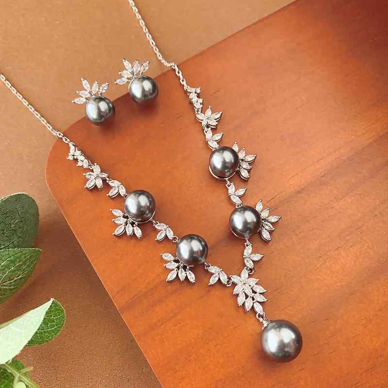 ジュエリーセット レディース パール ネックレス ピアス S925シルバーポスト ダークグレーパール 高級感 ライトラグジュアリー レトロ クラシック 通勤 オフィス フォーマル 普段使い アクセサリー