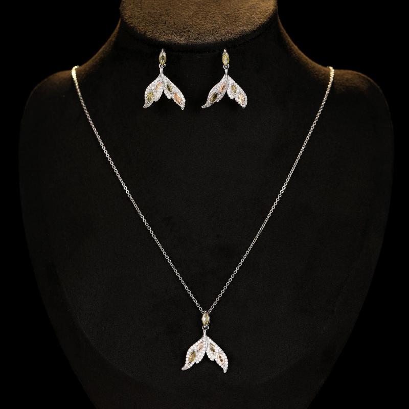ジュエリー レディース ジルコニア マーメイドテール 3点セット ネックレス イヤリング ブレスレット ..