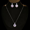 ネックレス ピアス セット レディース 女性用 ジルコニア サークル 高級感 上品 シンプル デザイン 鎖骨チェーン 銅製 Oチェーン パープル アイスグリーン オフィス カジュアル 普段使い