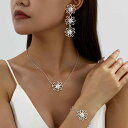 アクセサリー レディース 欧米風 独特 シルバーメッキ 透かし彫り デイジー フラワーモチーフ ネックレス ブレスレット ピアス セット 田園風 上品 かわいい フェミニン 普段使い お出かけ
