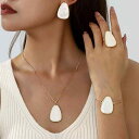 アクセサリーセット レディース 女性用 幾何学 オーバル型 楕円 高級感 ホワイトエポキシ エナメル加工 電気メッキ 亜鉛合金 ピアス ネックレス ブレスレット リング 指環 通勤 オフィス 普段使い