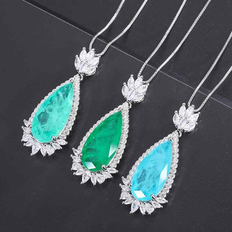 ネックレス レディース 女性用 エメラルド パライバ ジルコニア ドロップ ペンダント レトロ アンティ..