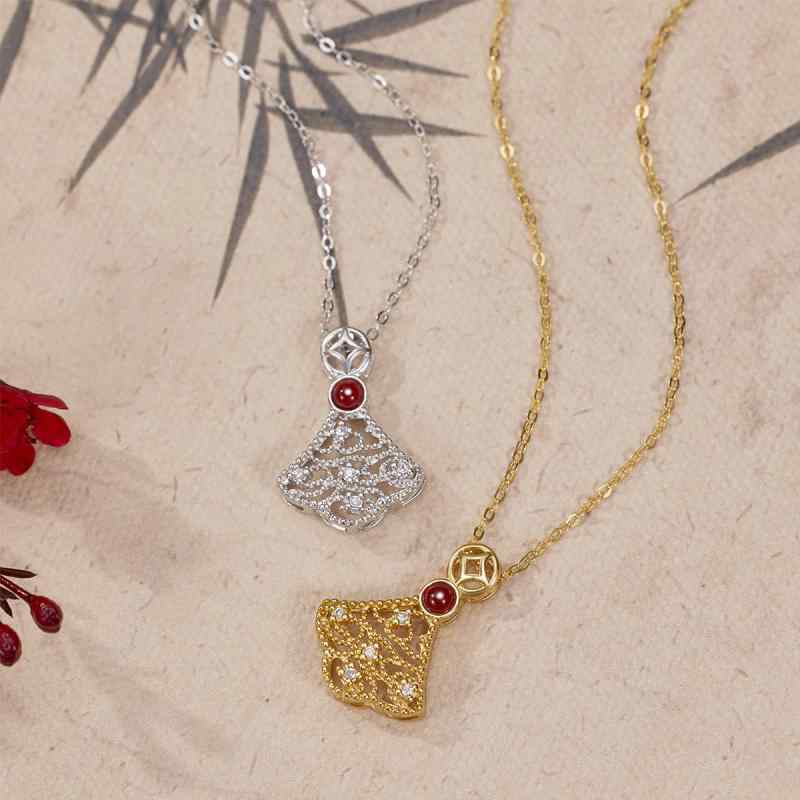 ネックレス レディース S925シルバー 赤瑪瑙 透かし彫り 花フィリグリー スカートモチーフ 鎖骨チェーン シンプル 上品 高級感 電気メッキ加工 デイリーファッション 春夏