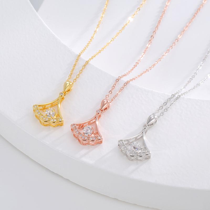 ネックレス シルバー925 純銀 ダンシングハート 揺れる 扇形 スカートモチーフ ペンダント 韓国風 上品 軽やかラグジュアリー デイリーユース オフィス カジュアル ゴールド プラチナ ローズゴールドカラー