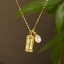 ネックレス レディース S925純銀 金メッキ パール ペンダント 繊細なデザイン 新中華風 オリエンタルスタイル 古法加工 アンティーク風 クロスチェーン 首飾り 通勤 オフィス 普段使い