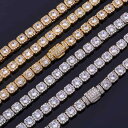 ネックレス メンズ ヒップホップ ストリート キューバンチェーン ジルコニア 5mm スクエア パヴェ 銅製 ゴールド シルバー 高級感 アクセサリー ブレスレ...