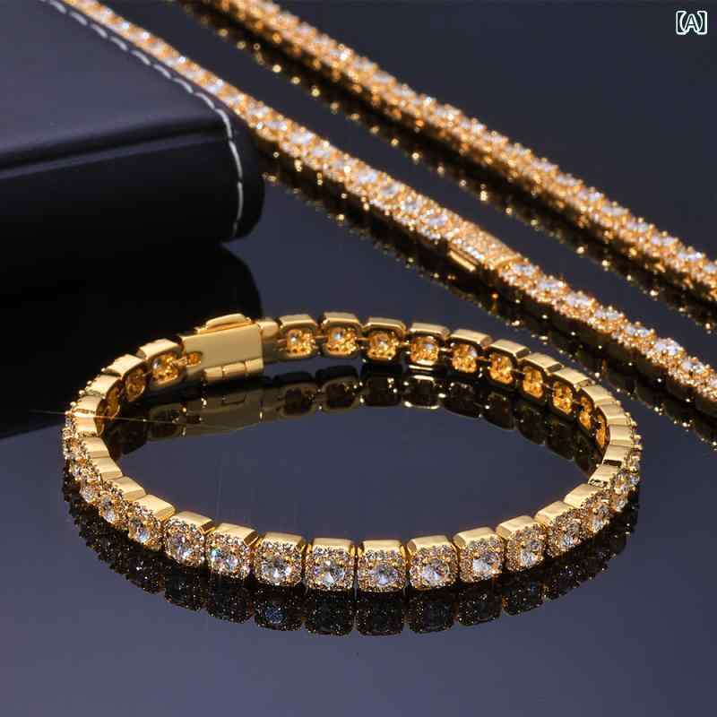 way-ugoのネックレス メンズ ヒップホップ ストリート キューバンチェーン ジルコニア 5mm スクエア パヴェ 銅製 ゴールド シルバー 高級感 アクセサリー ブレスレット 普段使い カジュアル｜アングル2