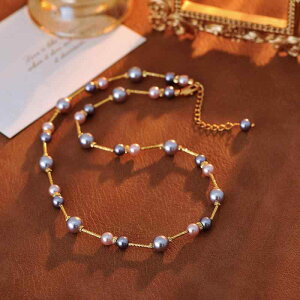 ネックレス レディース 女性用 高輝度パール キャンディカラー ミックスカラー 若見え 個性的 幾何学デザイン 高級感 軽やか ラグジュアリー 銅合金製 電気メッキ Oチェーン 上品 エレガント デイリー 普段使い 韓国風 大人かわいい