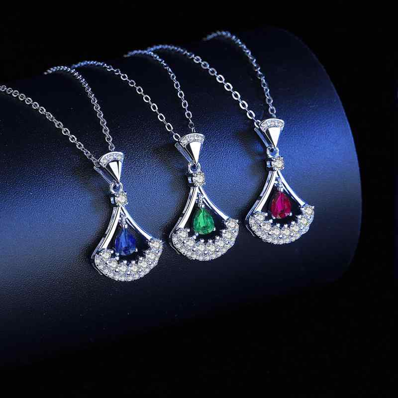 ネックレス レディース S925シルバー Oチェーン しずく型 カラージルコニア スカートモチーフ ユニークデザイン 繊細 華奢 エレガント フェミニン 通勤 オフィス