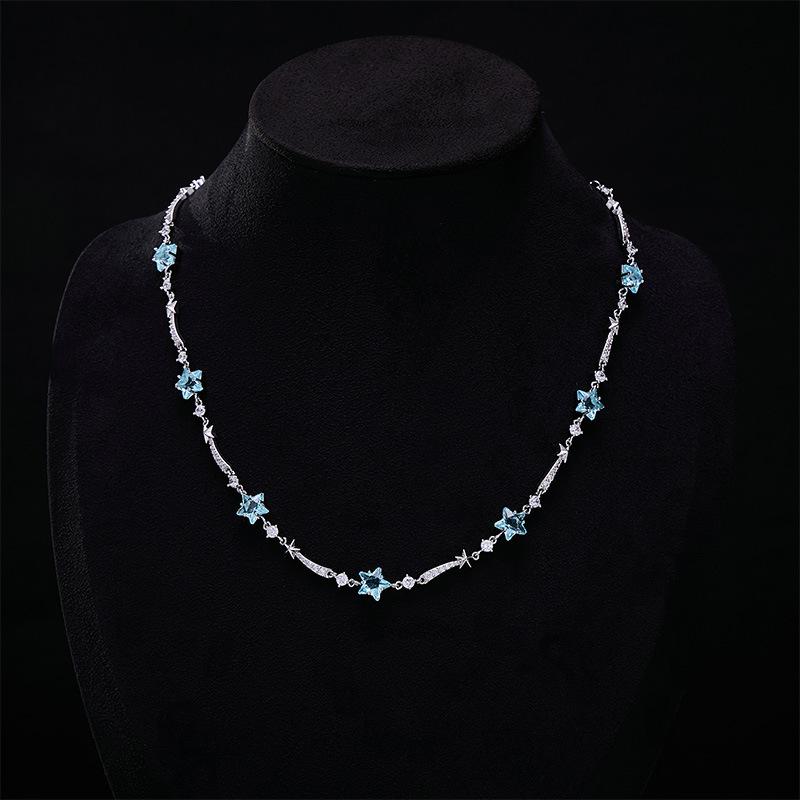 ネックレス レディース 星モチーフ ジルコニア 鎖骨チェーン マリンブルー 軽やかな高級感 個性的 上品 華奢 銅製 普段使い デイリーユース エレガント カジュアル オフィス(4)
