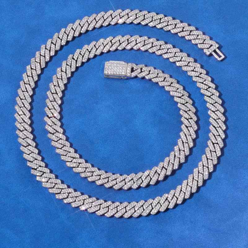 ネックレス メンズ キューバンチェーン 銅製 ジルコニア 菱形 ダブルライン 8mm幅 フリップバックル ストリート ヒップホップ 高級感 存在感 ゴールド シルバー(4)