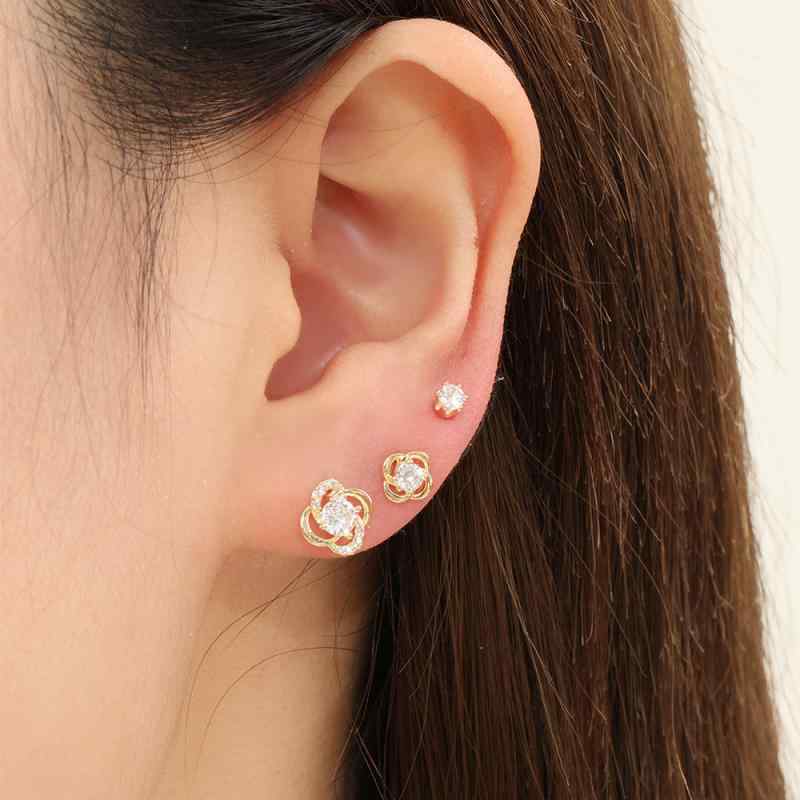 ピアス レディース ジルコニア 四つ葉のクローバー マイクロセッティング 3ペアセット スタッドピアス 繊細 上品 シンプル ミニマル 通勤 オフィス デイリー 普段使い ゴールド シルバー(x2)