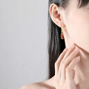 ピアス レディース 女性用 竹モチーフ 中国風 南紅瑪瑙 レッドアゲート エナメル細工 925シルバー ゴールド レッド 赤系 ドロップピアス 耳飾り 春夏 個性的デザイン レトロ 幾何学模様