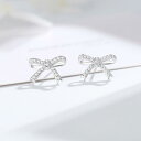 ピアス レディース S925シルバー ジルコニア リボン 韓国風 スタッドピアス マイクロパヴェ 個性的 上品 万能 普段使い 華やか きれいめ 大人可愛い プラチナカラー