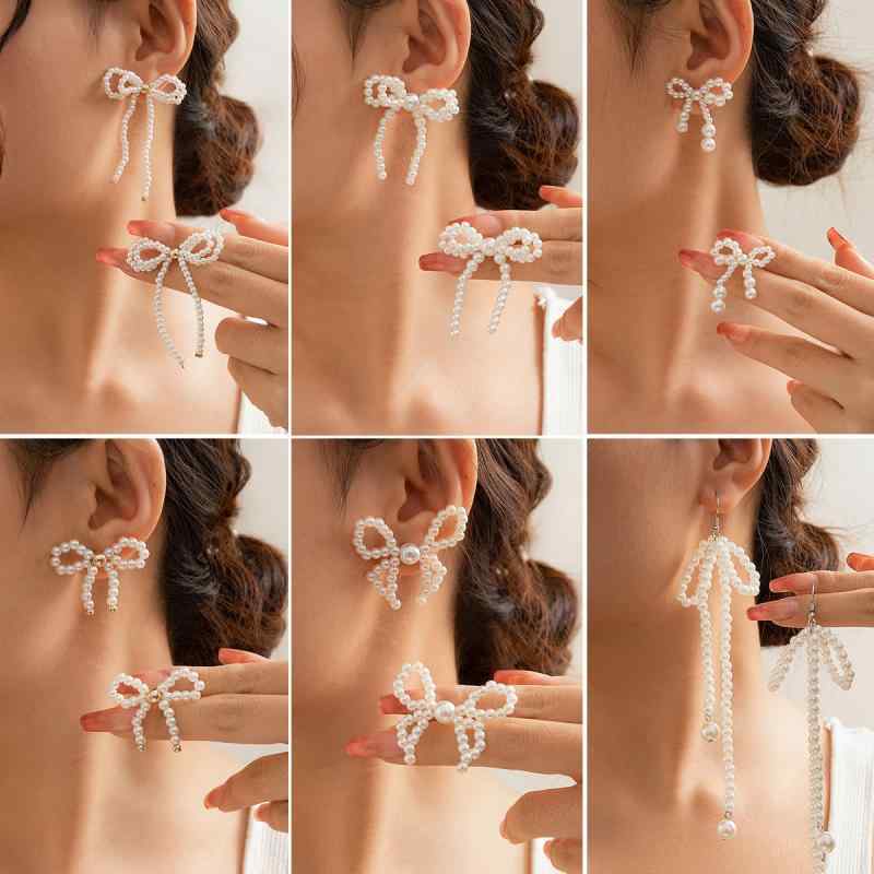 ピアス レディース フレンチ 欧米風 リボン タッセル フェイクパール シンプル 上品 人気 かわいい オフィス 通勤 デイリー