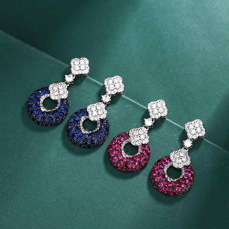 ピアス レディース S925シルバーポスト スタッド フープ ジルコニア 模造ルビー ブルースピネル ロイヤルブルー おしゃれ 高級感 欧米風 オフィス カジュアル アクセサリー 女性用