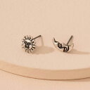 ピアス レディース 女性用 耳飾り 欧米風 個性的 太陽 月 モチーフ レトロ ヴィンテージ風 幾何学デザイン 合金 電気メッキ加工 カジュアル オフィス おしゃれ