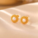 ピアス レディース 女性用 S925純銀 シルバー925 金メッキ ゴールドメッキ 淡水パール デイジー 花 フラワー 丸型 ラウンド レトロ ヴィンテージ クラシック 高級感 上品 華やか エレガント おしゃれ