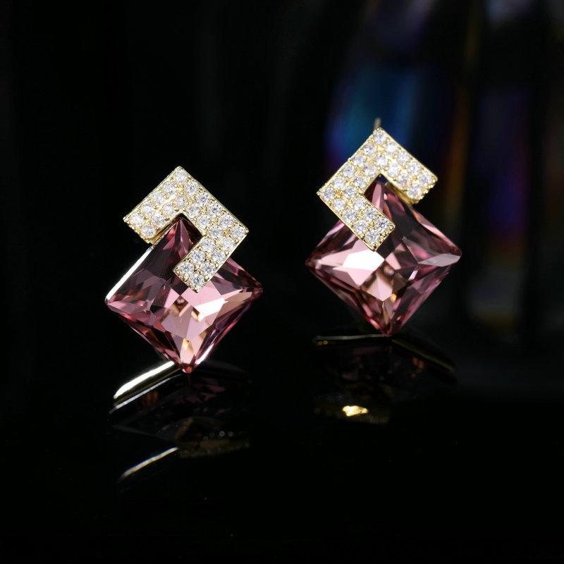 ピアス レディース S925シルバー ポスト キラキラ シンプル スクエア ひし形 幾何学 クリスタル 韓国風 個性的 万能 デイリー 通勤 光沢感