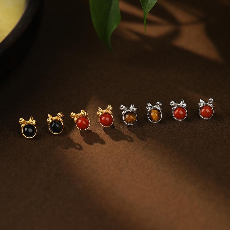 ピアス レディース 925シルバー 南紅メノウ リボン 雲モチーフ レトロ アンティーク 個性的 上品 チャイナ風 華奢 スタッドピアス 普段使い お出かけ