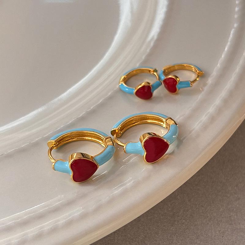 ピアス レディース 赤 レッド ハートモチーフ 個性的 上品 大人かわいい エレガント 高見え 銅製 ゴー..