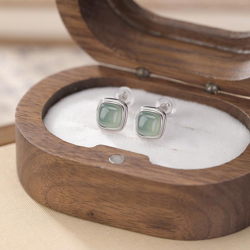 耳飾り レディース S925 スターリングシルバー ブルー翡翠 レトロ アンティーク 上品 エレガント シンプル 幾何学 スクエア ひし形 スタッドピアス デイリーユース カジュアル フォーマル