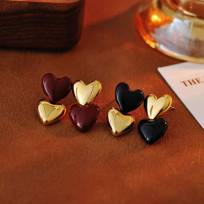 ピアス イヤリング レディース 女性用 ハートモチーフ レッド ブラック バイカラー 上品 エレガント 高級感 独創的 銅合金 電気メッキ加工 秋冬 カジュアル きれいめ 大人かわいい デート 普段使い