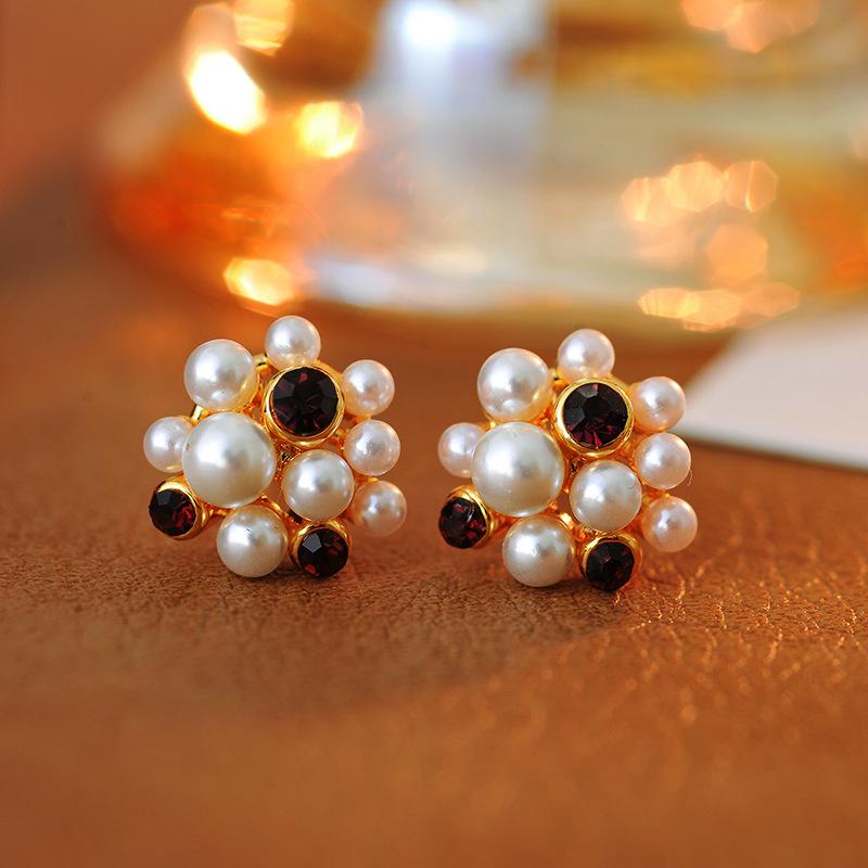 ピアス レディース S925 シルバーポスト フラワーモチーフ ジルコニア パヴェ パール 上品 エレガント 個性的デザイン 通勤 オフィス 普段使い 耳飾り