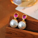 ピアス レディース フランス レトロ エレガント ルビー パール シルバーポスト 銅合金 電気メッキ加工 幾何学 ラウンド 高級感 ライトラグジュアリー ファッション オフィス 通勤 上品 個性的 普段使い
