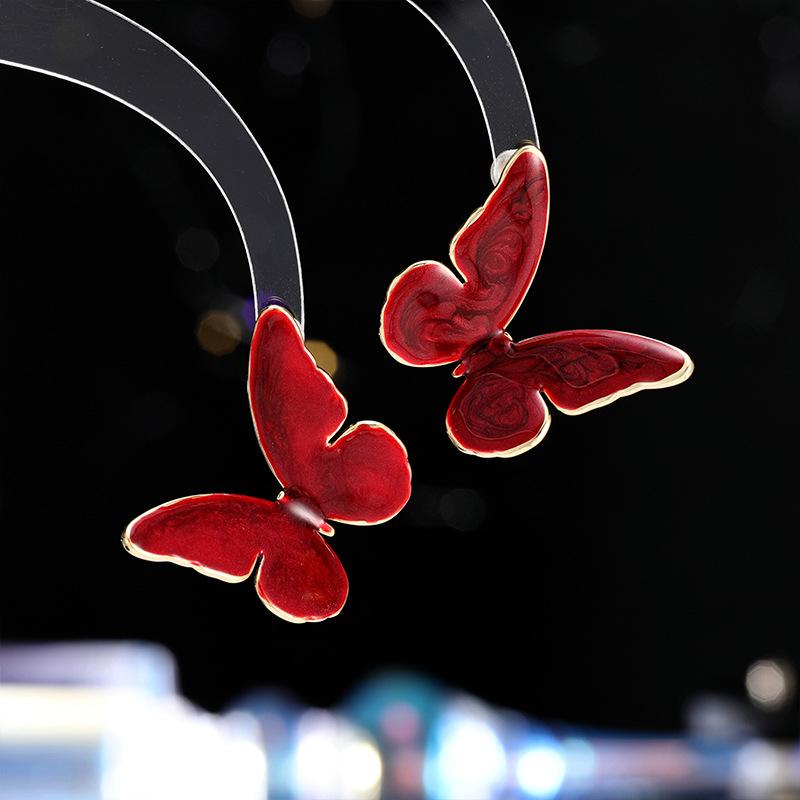 ピアス レディース 女性用 S925 シルバー ポスト 蝶 バタフライモチーフ アンカーレッド 赤 秋冬 韓国..