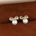 ピアス レディース リボン パール S925シルバーポスト ジルコニア 銅製 電気メッキ加工 上品 エレガント 軽やか 高級感 シンプル 個性的 普段使い お出かけ 金色