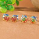 耳飾り レディース 女性用 925シルバー ゴールドプレーティング 七宝焼 南紅瑪瑙 和田玉 碧玉 レトロ クラシック 和風 錦鯉 縁起物 丸玉 ラウンド スタッドピアス 普段使い お出かけ エレガント レッド グリーン