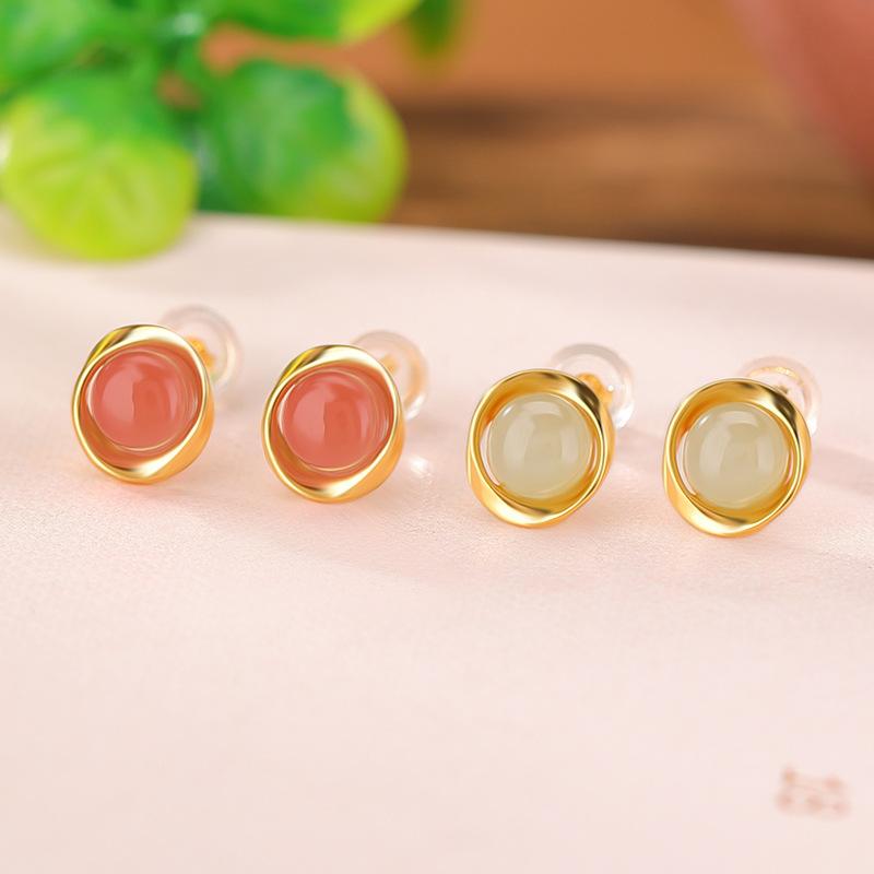 ピアス レディース 女性用 925シルバー ゴールドメッキ 南紅瑪瑙 和田玉 晴水玉 宝石 上品 高級感 レト..