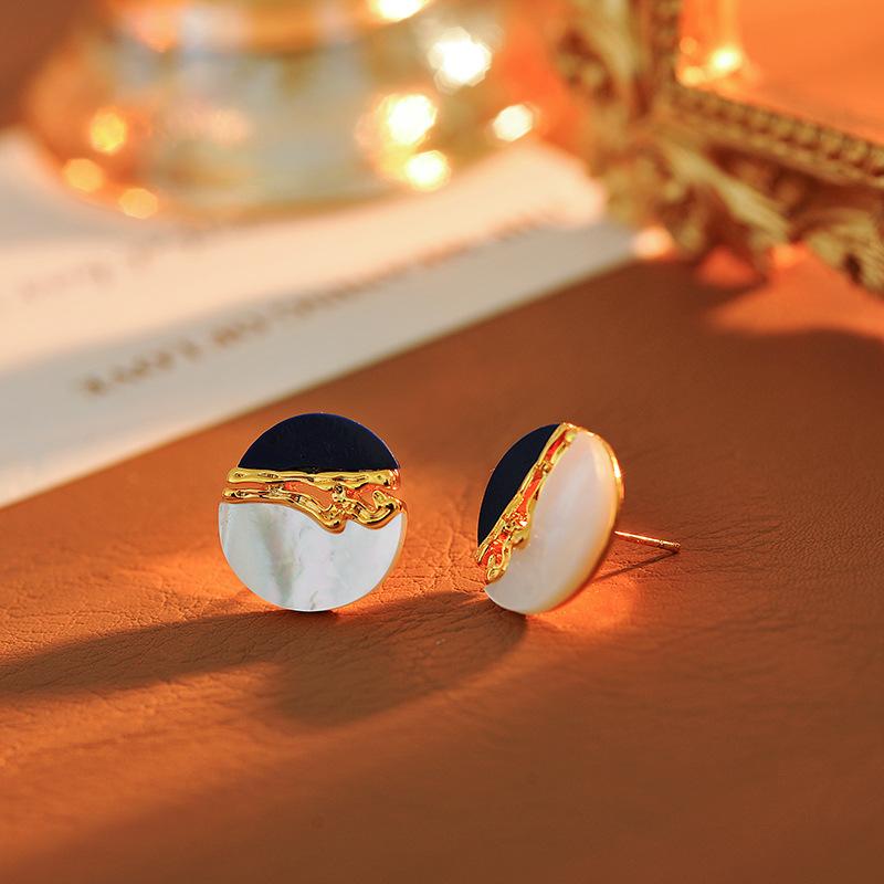 ピアス レディース 新中華風 ラピスラズリ 天然シェル レトロ ヴィンテージ 高級感 幾何学模様 ラウンド 上品 エレガント ファッション通勤 普段使い 春夏