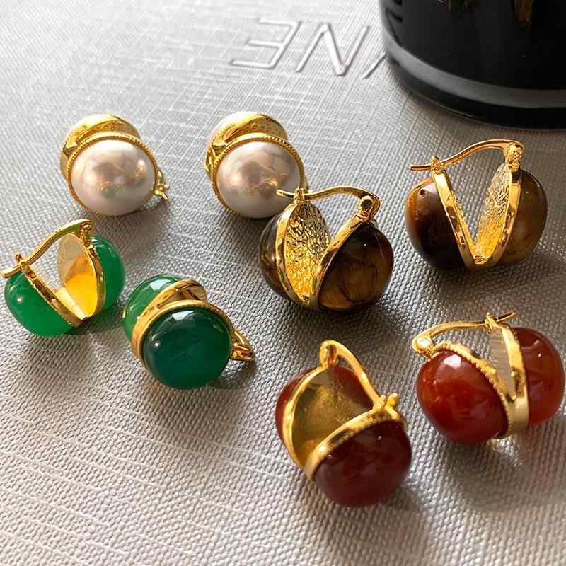 ピアス イヤリング イヤーカフ レディース 女性用 天然タイガーアイ パール レッドアゲート ブラウン系..